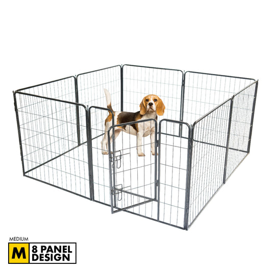 Pet Basic 8 Panel Pet Playpen Exercise Enclosure Cage Puppy Dog 80cm x 80cm - Pet And Farm