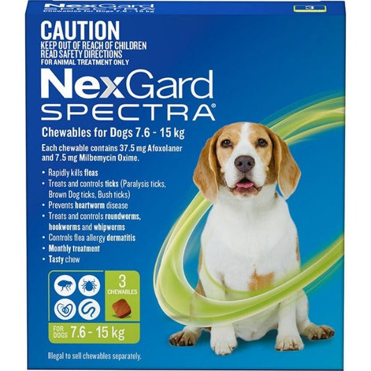 NexGard Spectra Green Chews for Medium Dogs (7.6-15kg) – 3 Pack - Pet And Farm
