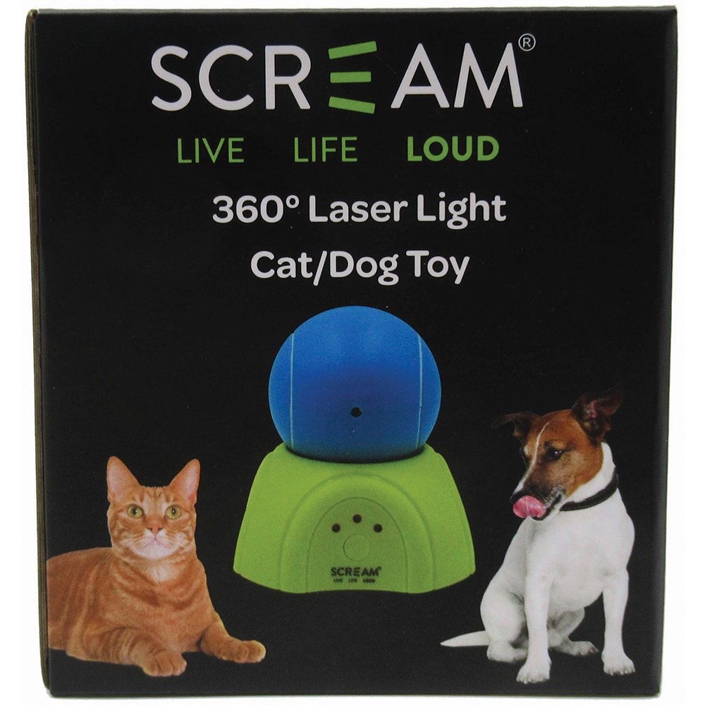 Scream 360 LASER LIGHT BALL w/STAND CAT/DOG TOY Loud Green & Blue - Pet And Farm