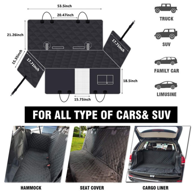 Hammock Style Foldable Portable Car Back Seat Cover For Dog - Pet And Farm