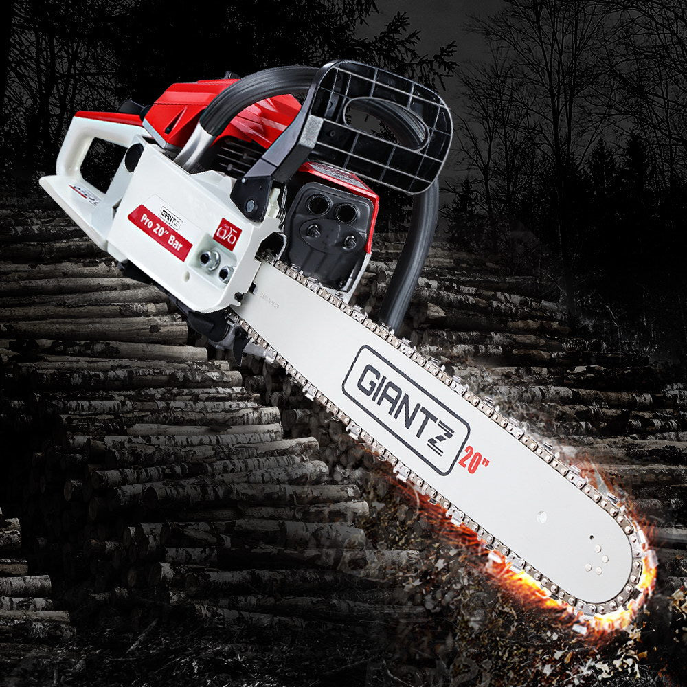 Giantz Chainsaw Petrol 58CC 20" Bar Commercial E-Start Pruning Chain Saw White