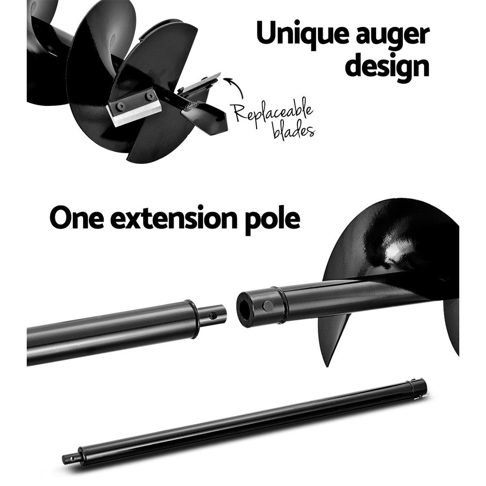 Giantz 92CC Petrol Post Hole Digger Drill Borer Fence Extension Auger Bits - Pet And Farm