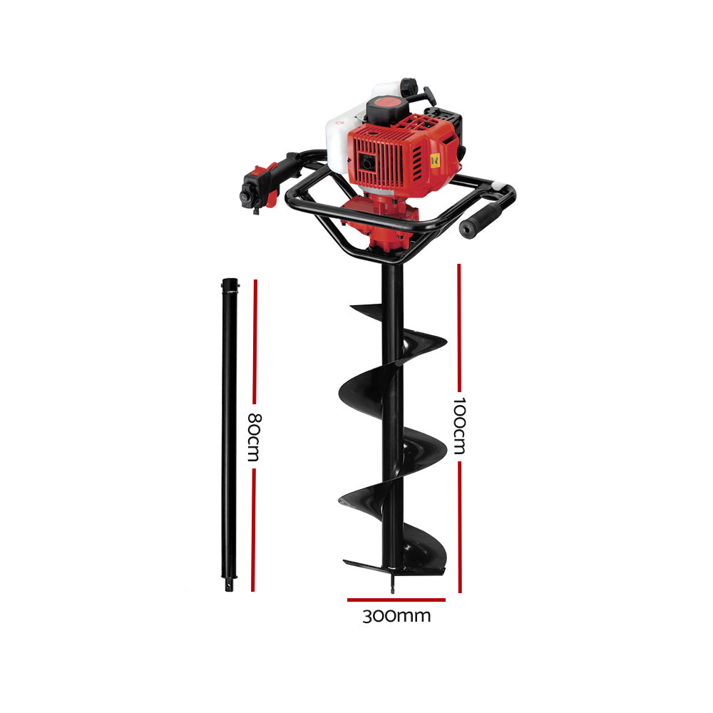 Giantz 92CC Petrol Post Hole Digger Drill Borer Fence Extension Auger Bits - Pet And Farm