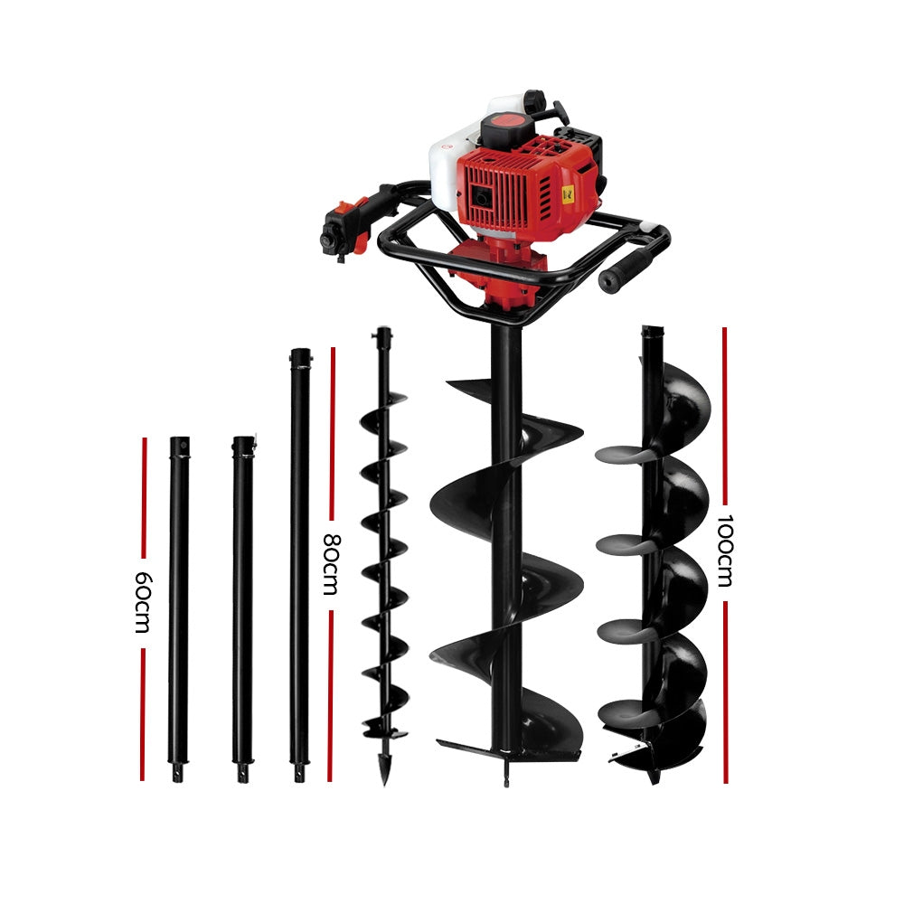 Giantz 92CC Petrol Post Hole Digger Drill Borer Fence Extension Auger Bits - Pet And Farm
