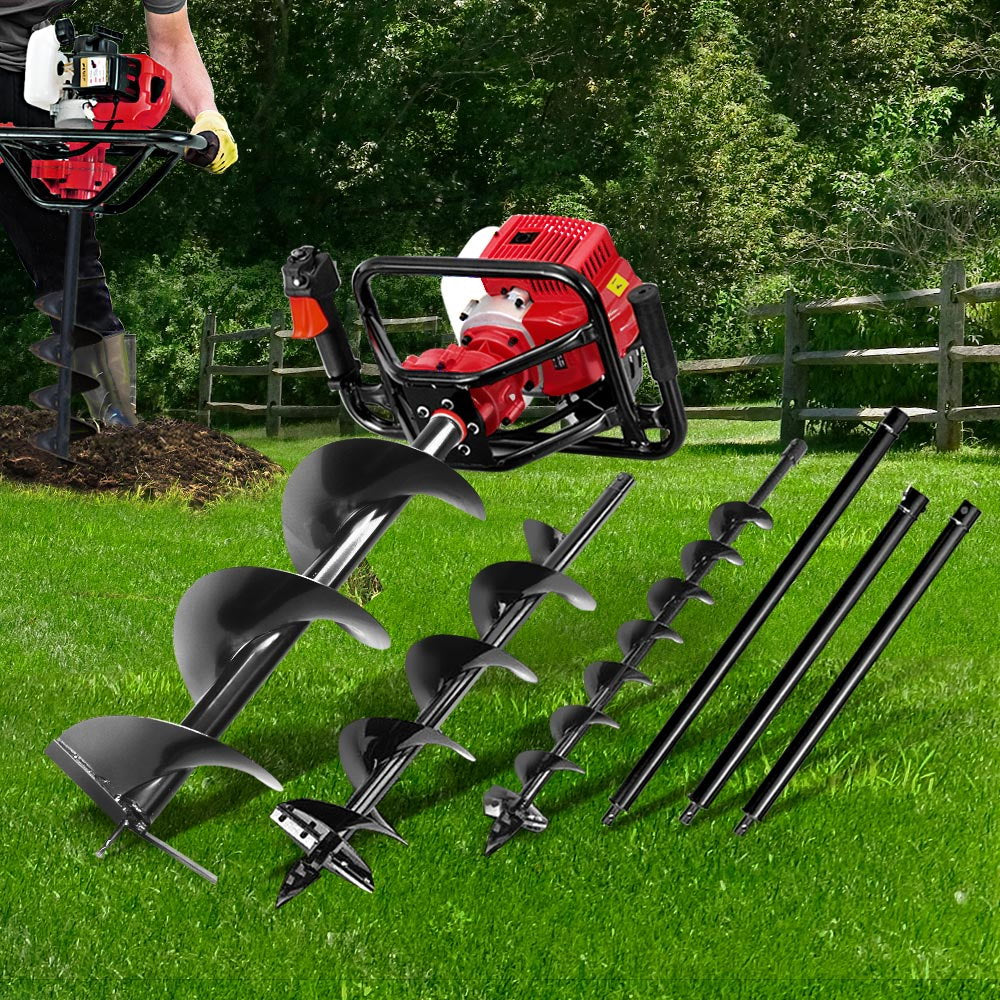 Giantz 92CC Petrol Post Hole Digger Drill Borer Fence Extension Auger Bits - Pet And Farm