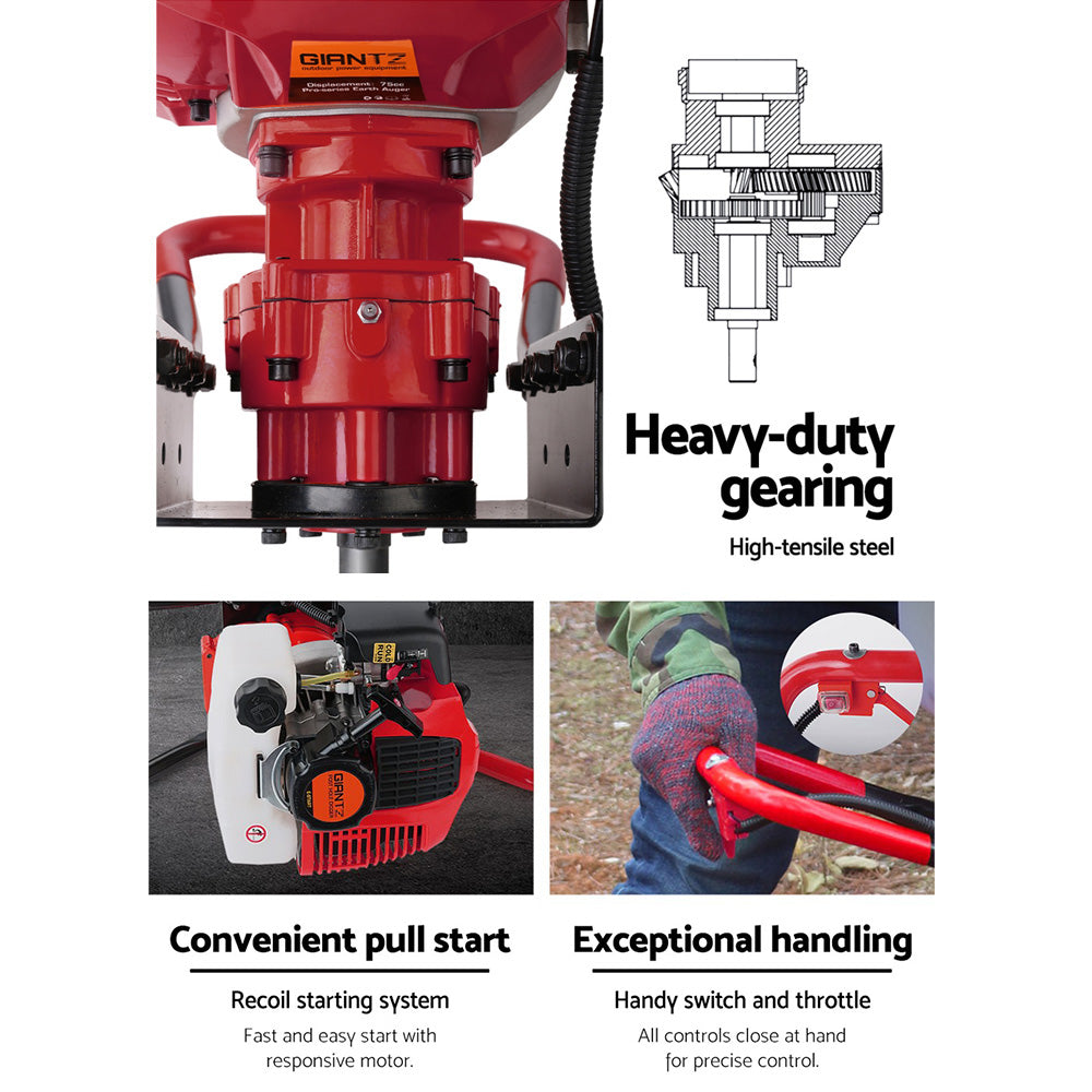 Giantz 80CC Petrol Post Hole Digger Drill Borer Fence Extension Auger Bits - Pet And Farm