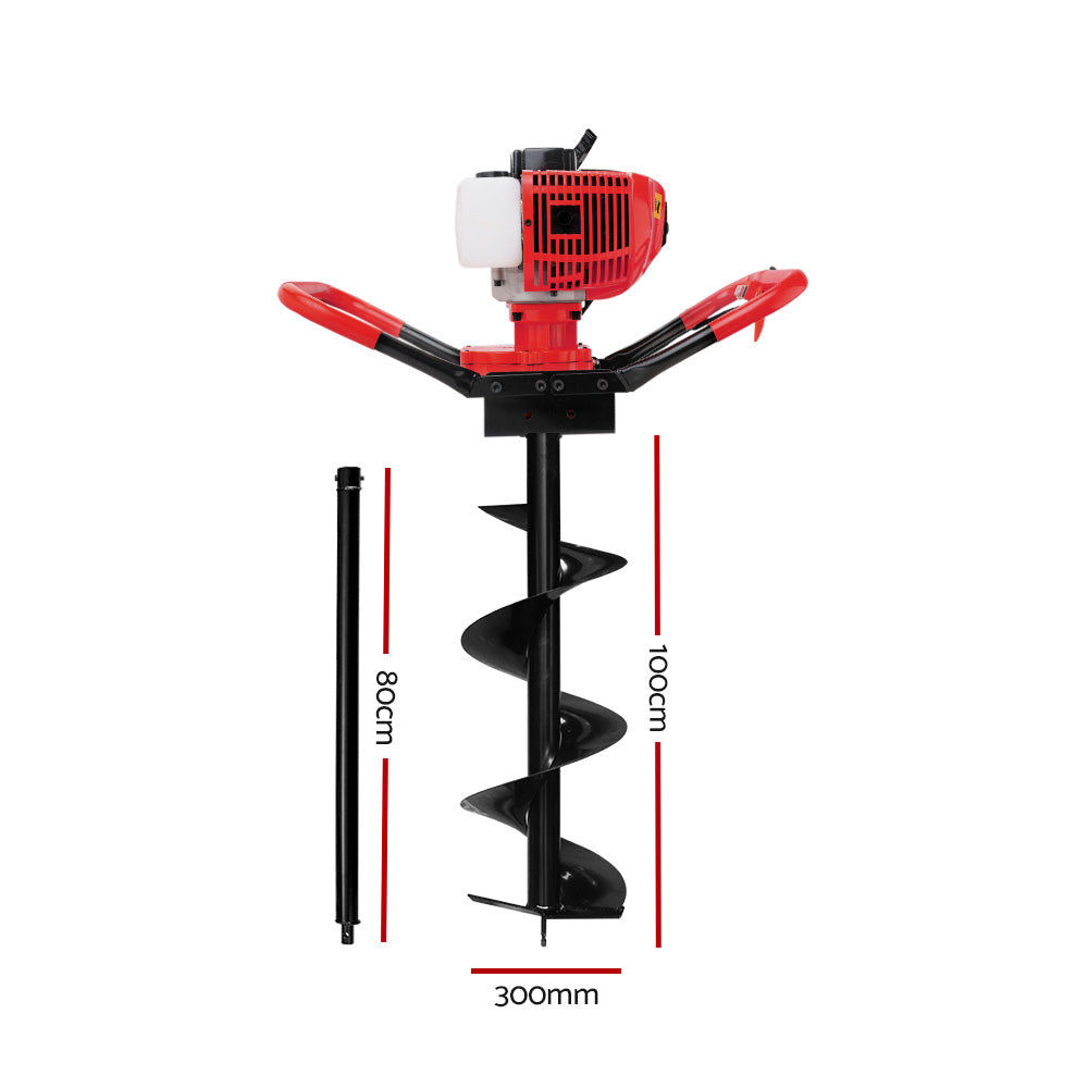 Giantz 80CC Petrol Post Hole Digger Drill Borer Fence Extension Auger Bits - Pet And Farm