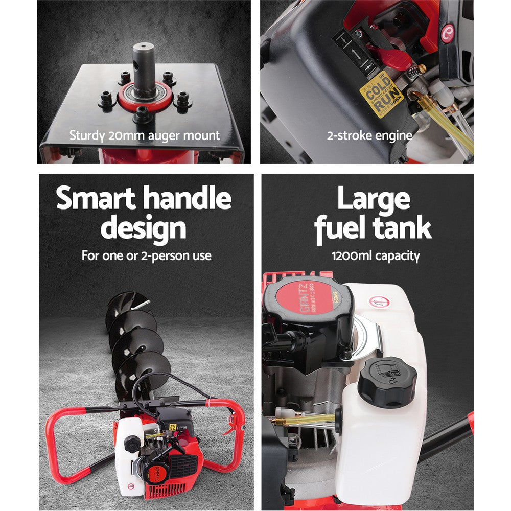 Giantz 80CC Petrol Post Hole Digger Drill Borer Fence Extension Auger Bits - Pet And Farm