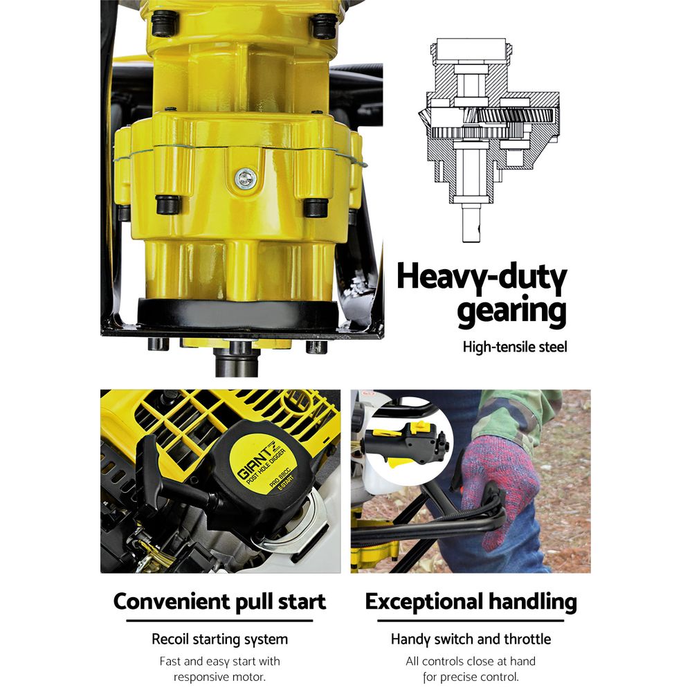 Giantz Post Hole Digger 92CC Petrol Auger Diggers Drill Borer Fence Earth Power - Pet And Farm