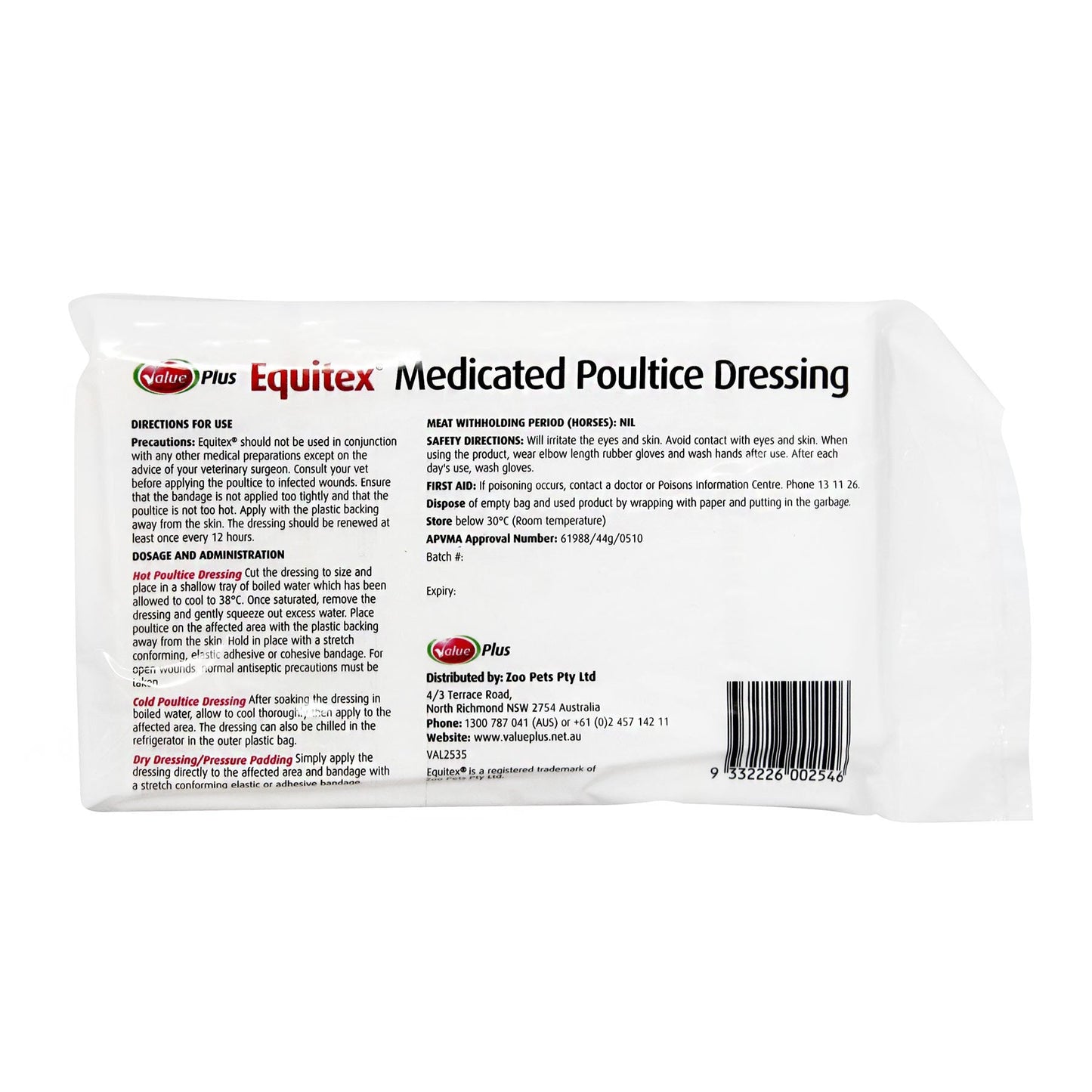 Value Plus Equitex Medicated Poultice Dressing - Pet And Farm