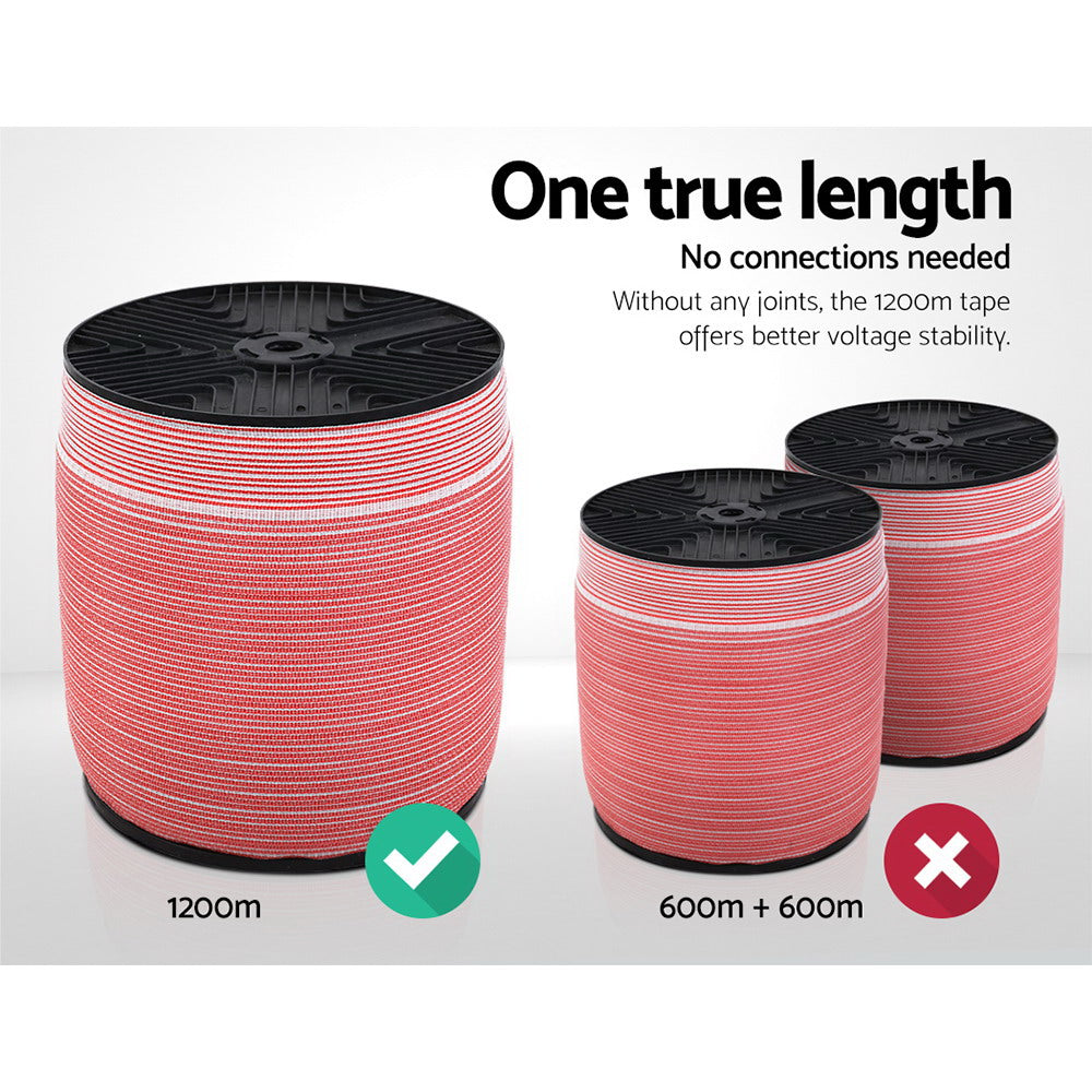 Giantz 1200M Electric Fence Wire Tape Poly Stainless Steel Temporary Fencing Kit - Pet And Farm