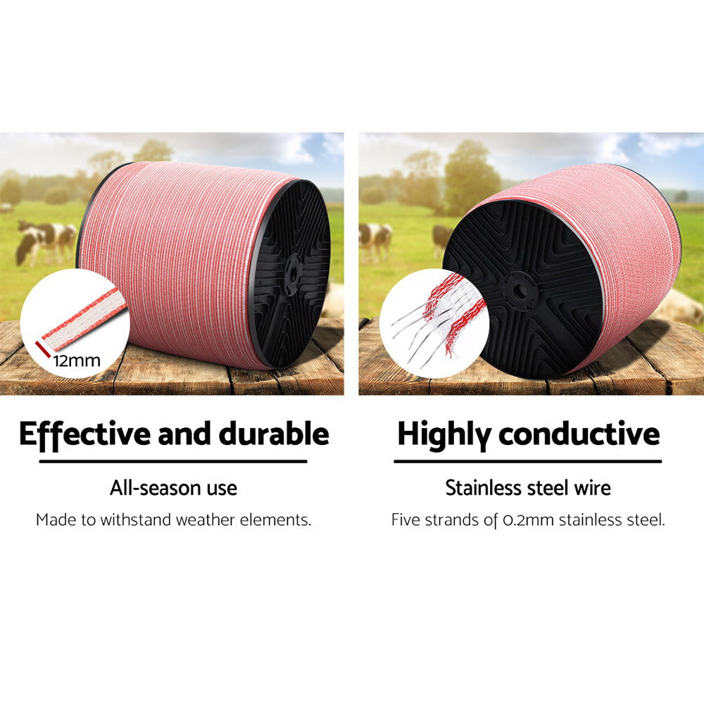 Giantz 1200M Electric Fence Wire Tape Poly Stainless Steel Temporary Fencing Kit - Pet And Farm