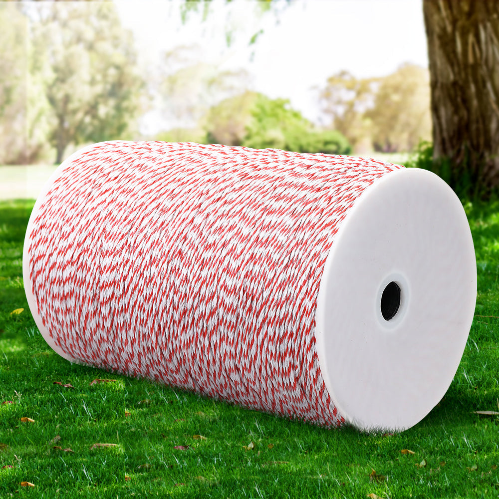 Giantz 2000M Polywire Roll Electric Fence Energiser Stainless Steel Poly Wire - Pet And Farm