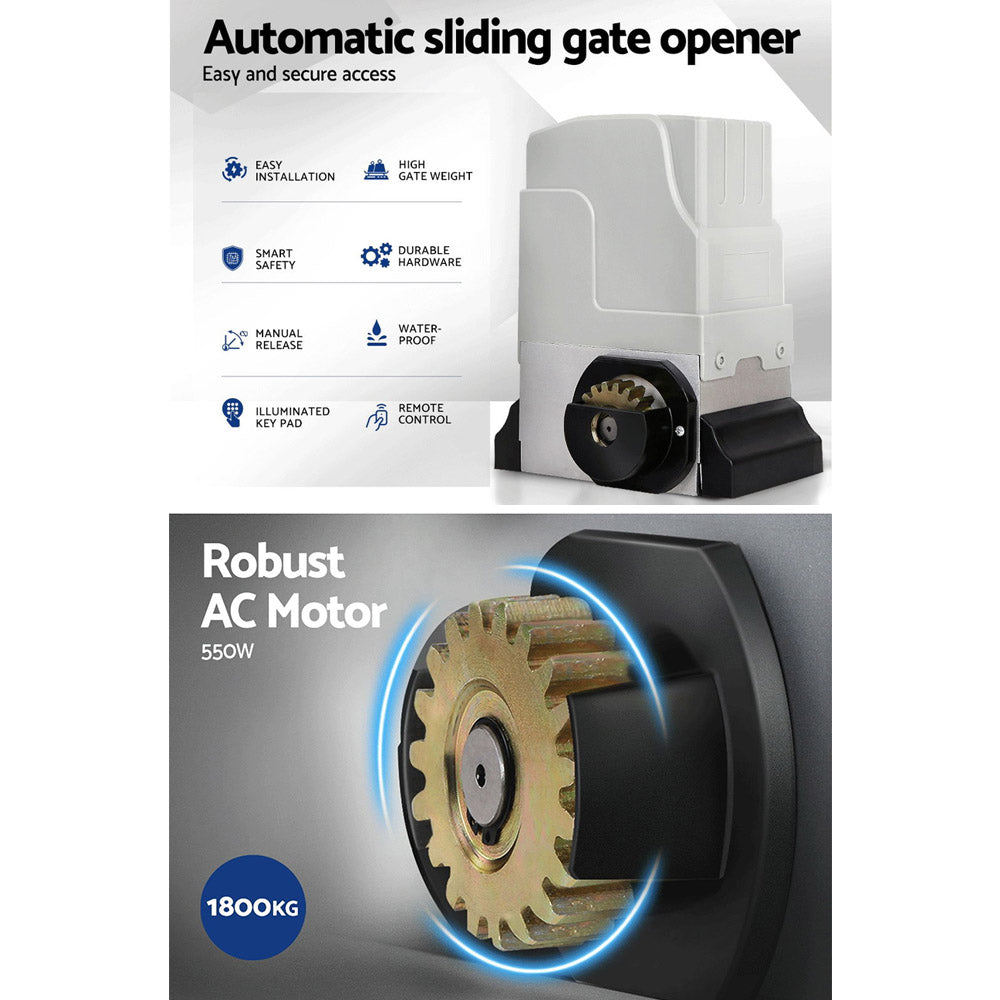 LockMaster Electric Sliding Gate Opener 1800KG Motor Kit Auto Keypad Remote 6M Rail - Pet And Farm