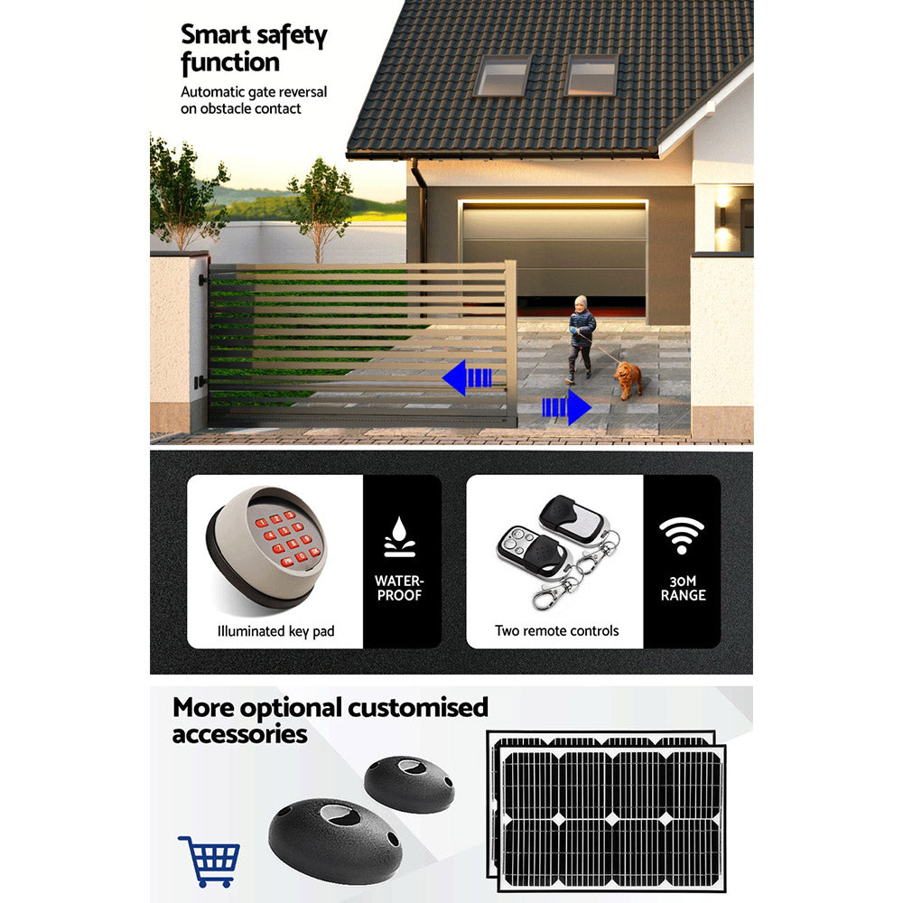 LockMaster Electric Sliding Gate Opener 1800KG Motor Kit Auto Keypad Remote 6M Rail - Pet And Farm