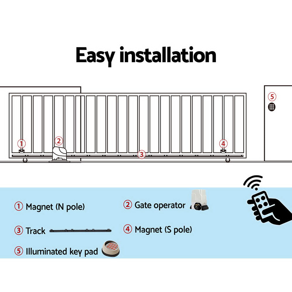 LockMaster Electric Sliding Gate Opener 1800KG With Keypad Remote 4M Rail - Pet And Farm