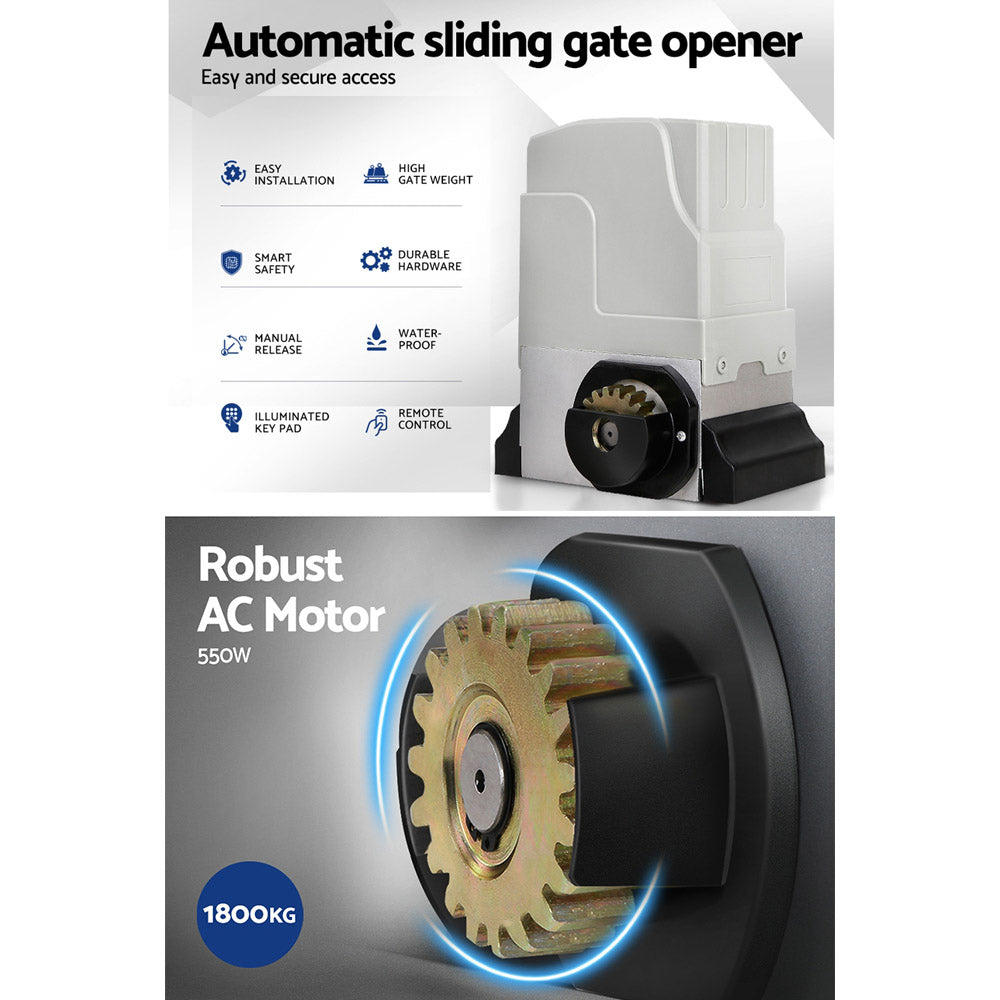 LockMaster Electric Sliding Gate Opener 1800KG With Keypad Remote 6M Rail - Pet And Farm
