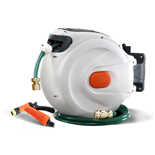 Greenfingers Retractable Hose Reel 20M Garden Water Brass Spray Gun Auto Rewind - Pet And Farm