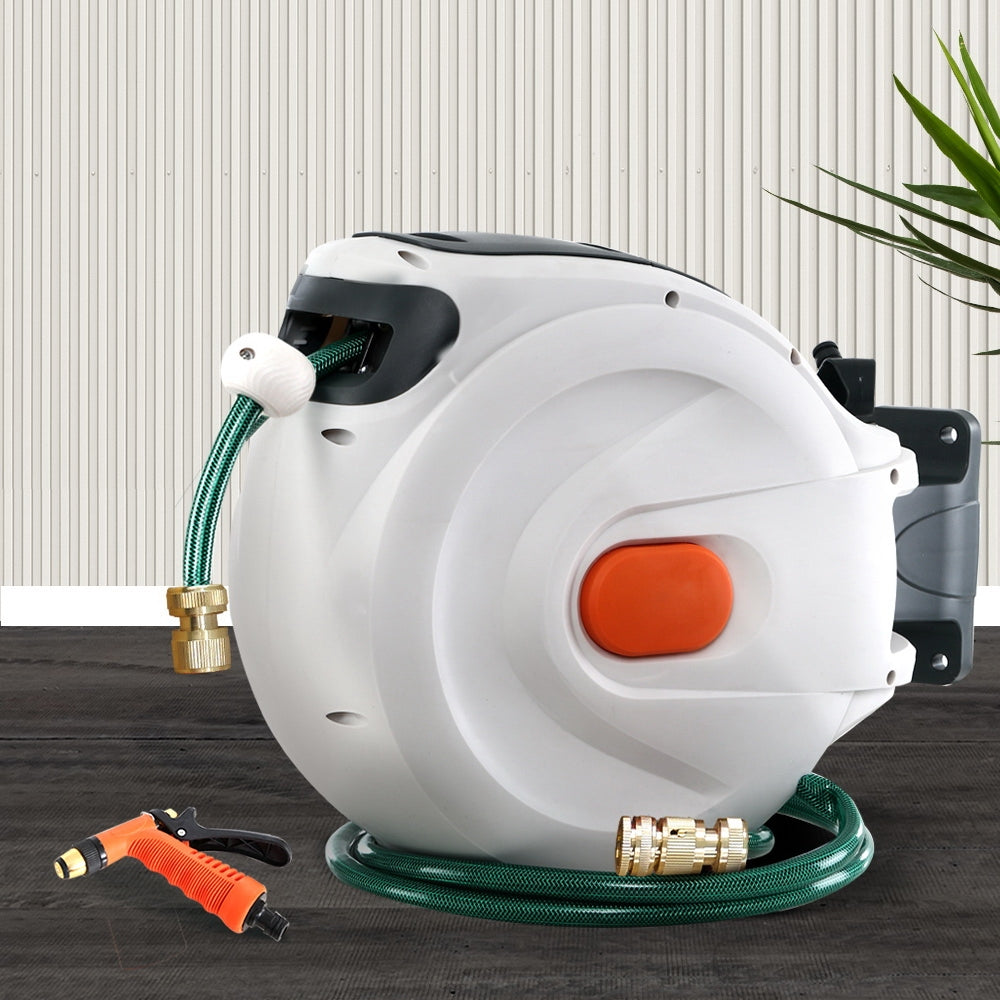 Greenfingers Retractable Hose Reel 20M Garden Water Brass Spray Gun Auto Rewind - Pet And Farm