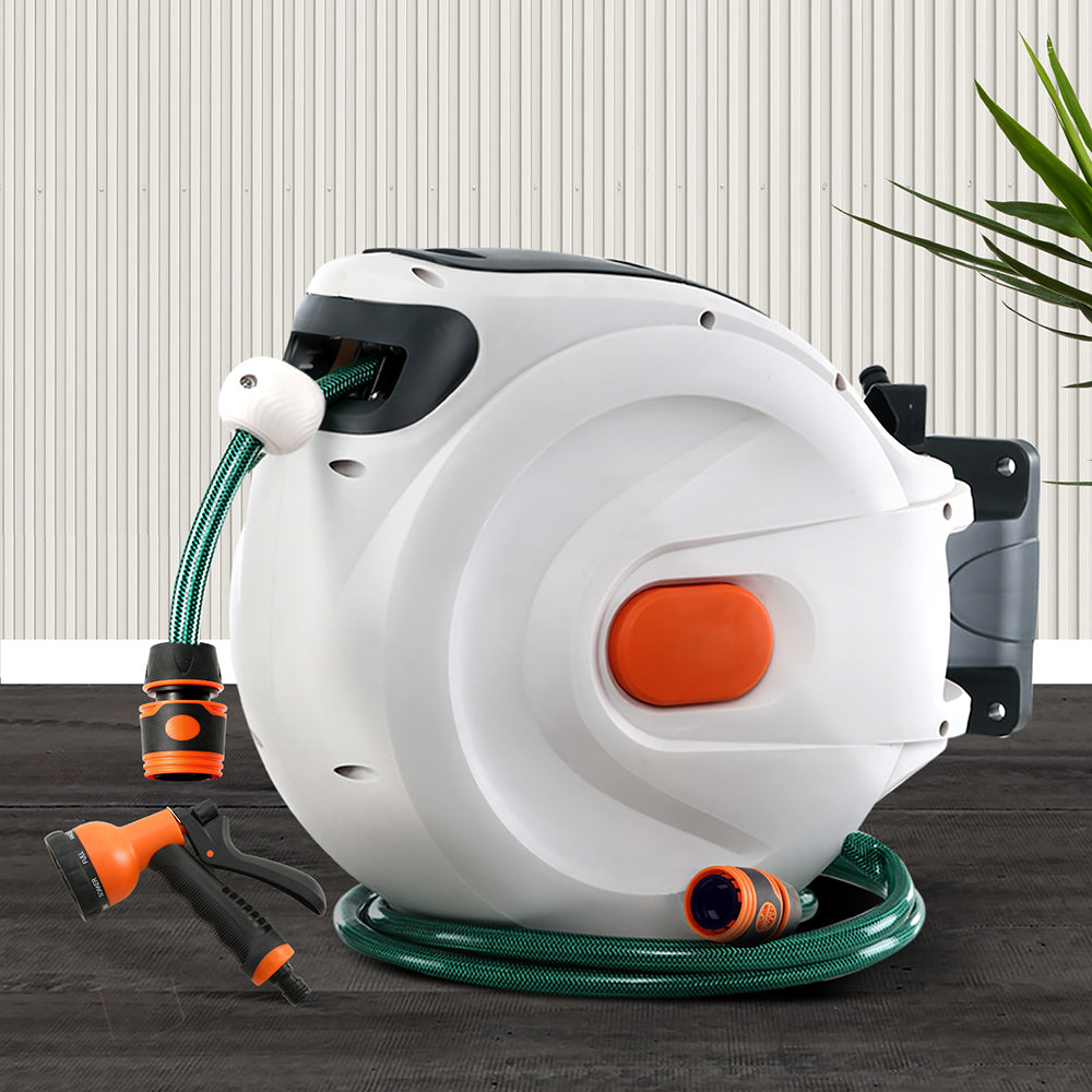 Greenfingers Retractable Hose Reel 30M Garden Water Spray Gun Auto Rewind - Pet And Farm