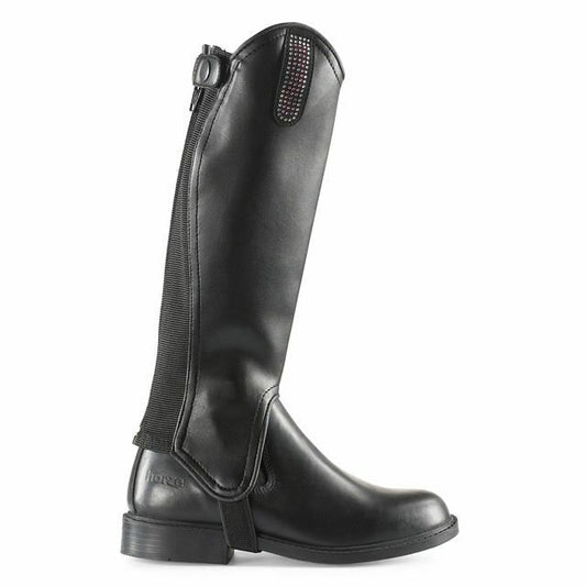 Horze Kids PU Bling Leather Chaps (Black) - Pet And Farm