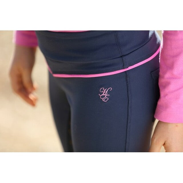 Huntington Girls Pull-On Full Seat Gel Stretch Breeches - Navy/Pink - Pet And Farm