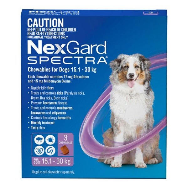 NexGard Spectra Purple Chews for Large Dogs (15.1-30kg) – 3 Pack - Pet And Farm