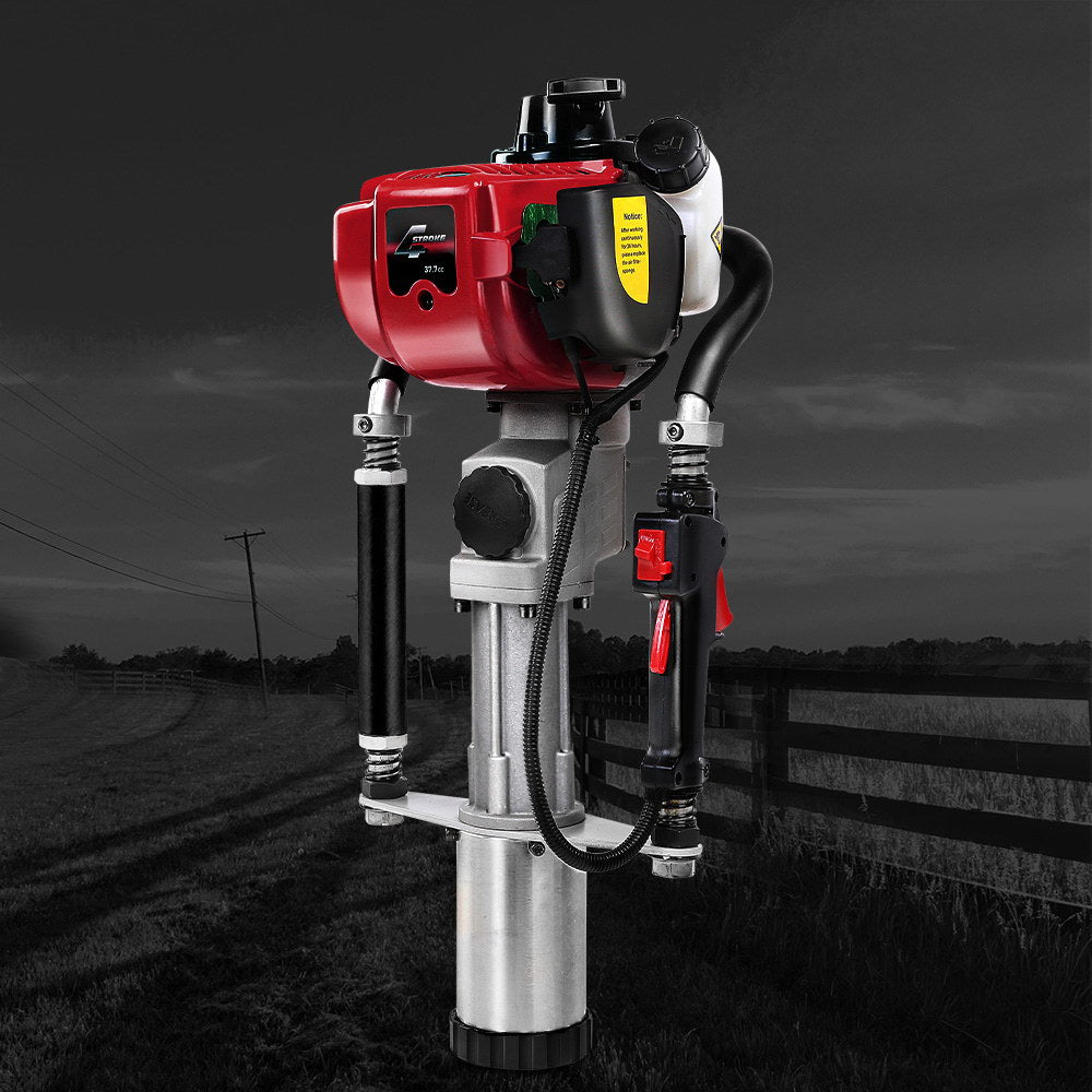 Giantz Petrol Post Driver 38CC 4-Stroke Rammer Pile Star Picket Fence Hole Drive Red - Pet And Farm