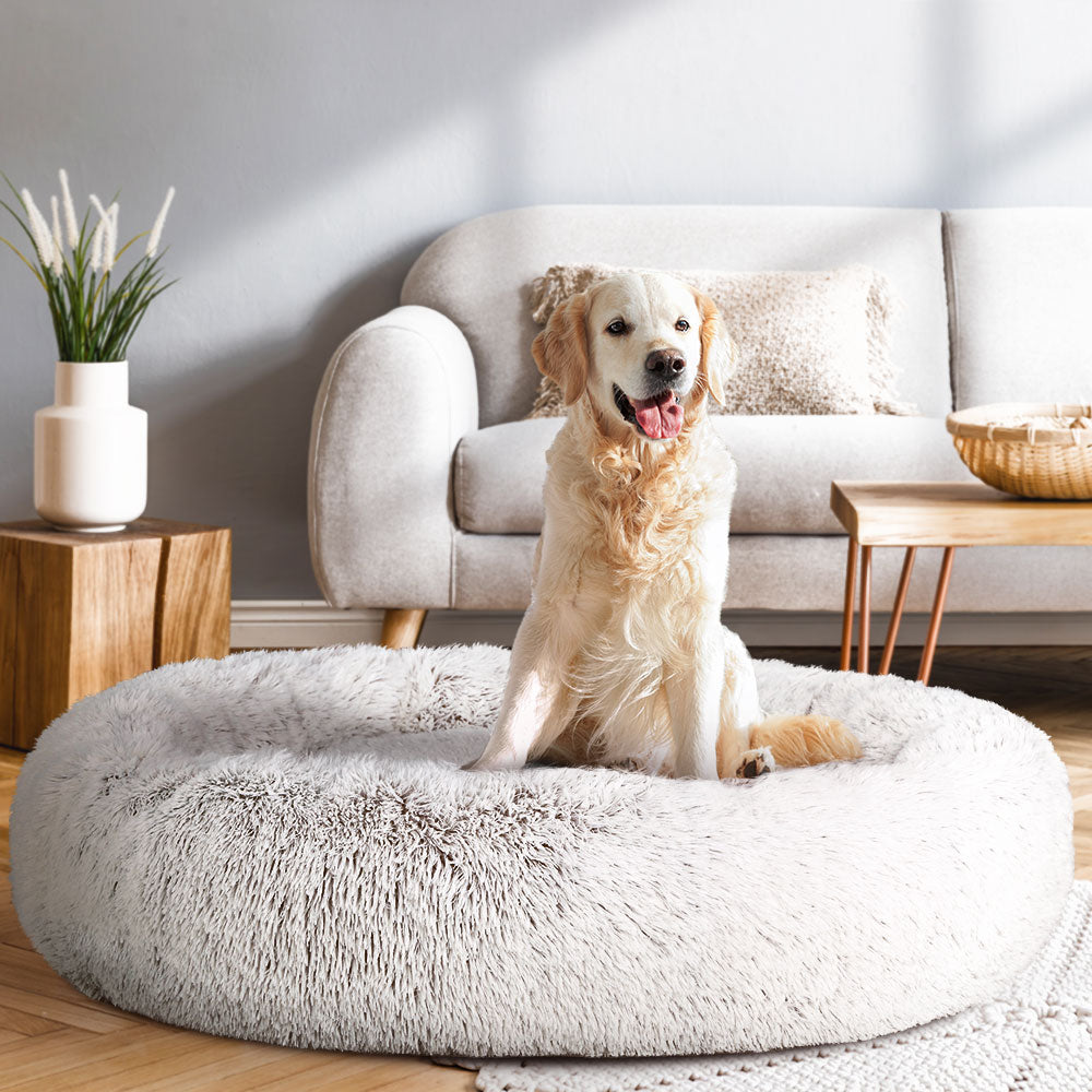 i.Pet Pet Bed Dog Cat 110cm Calming Extra Large Soft Plush White Brown - Pet And Farm