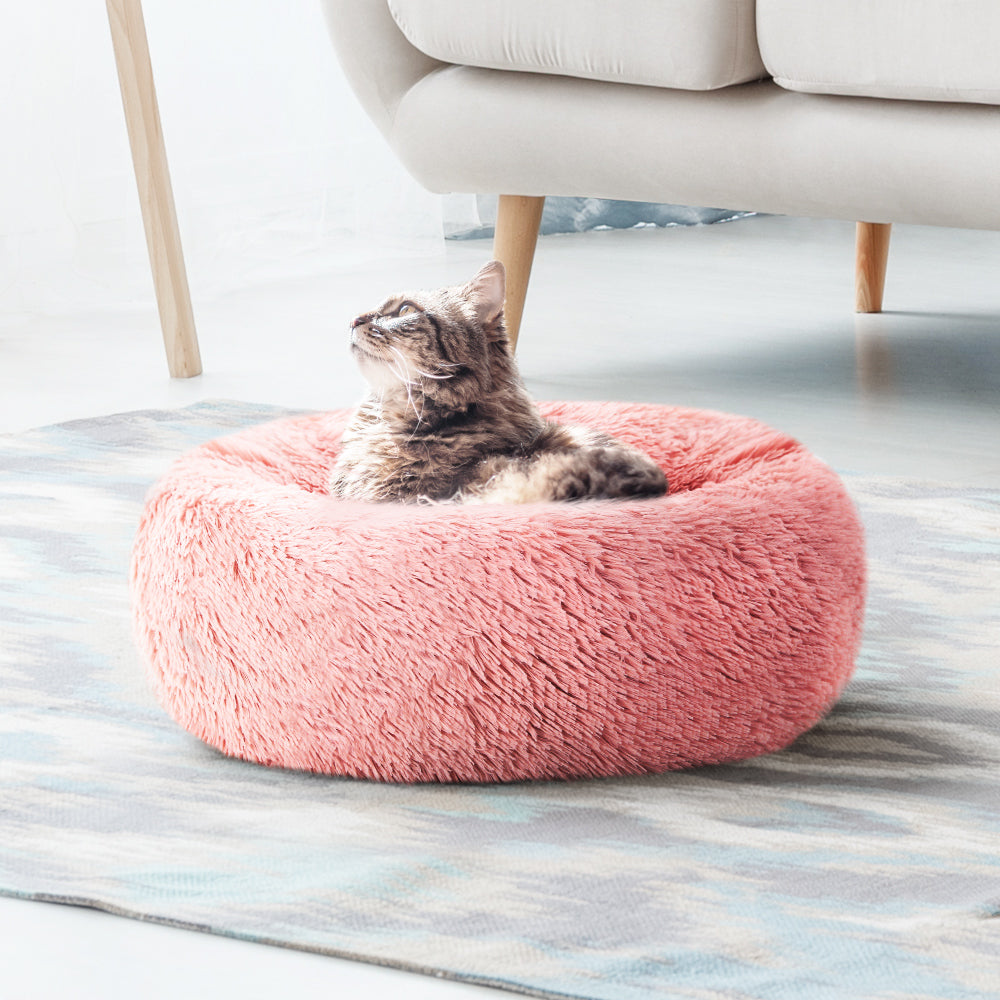 Pet Bed Dog Cat Calming Bed Small 60cm Pink Sleeping Comfy Cave Washable - Pet And Farm