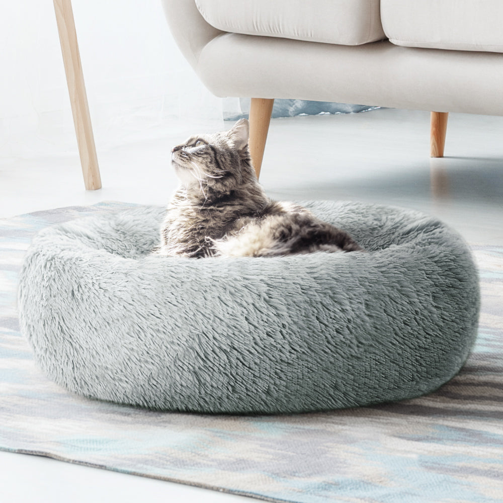 Pet Bed Dog Cat Calming Bed Medium 75cm Light Grey Sleeping Comfy Cave Washable - Pet And Farm