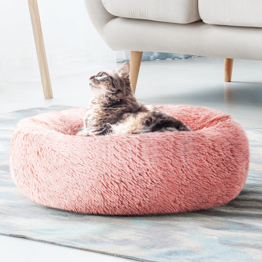 Pet Bed Dog Cat Calming Bed Medium 75cm Pink Sleeping Comfy Cave Washable - Pet And Farm