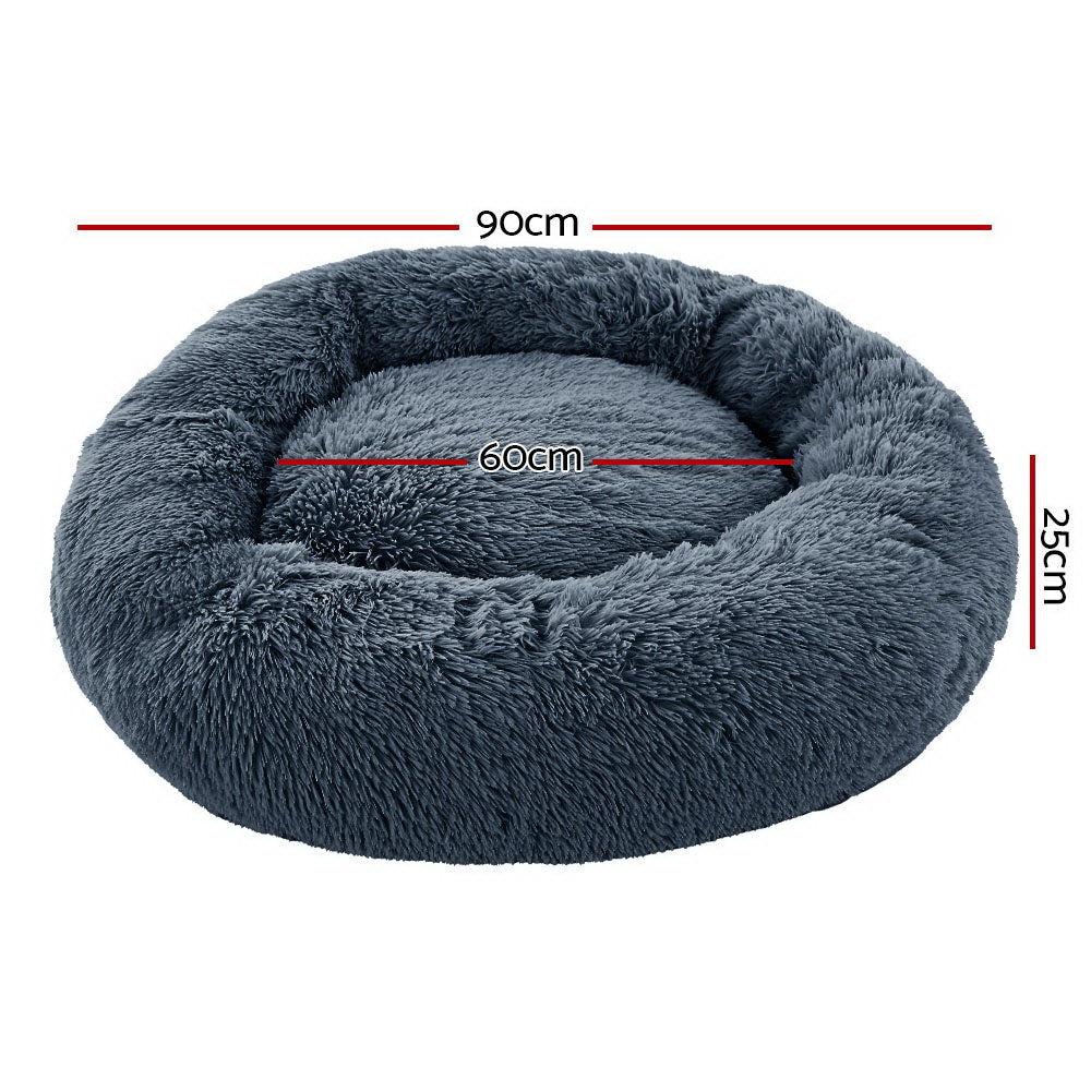 i.Pet Pet Bed Dog Cat 90cm Large Calming Soft Plush Bed Dark Grey - Pet And Farm