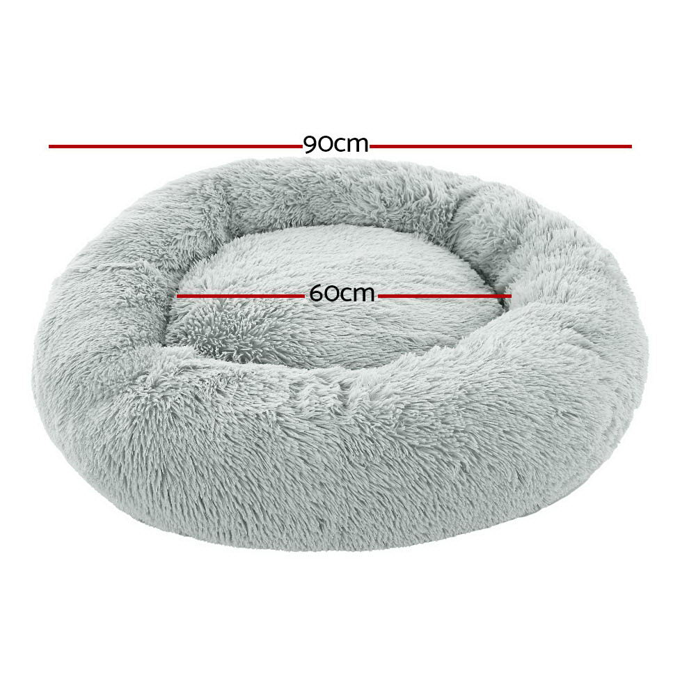 i.Pet Pet Bed Dog Cat 90cm Large Calming Soft Plush Light Grey - Pet And Farm