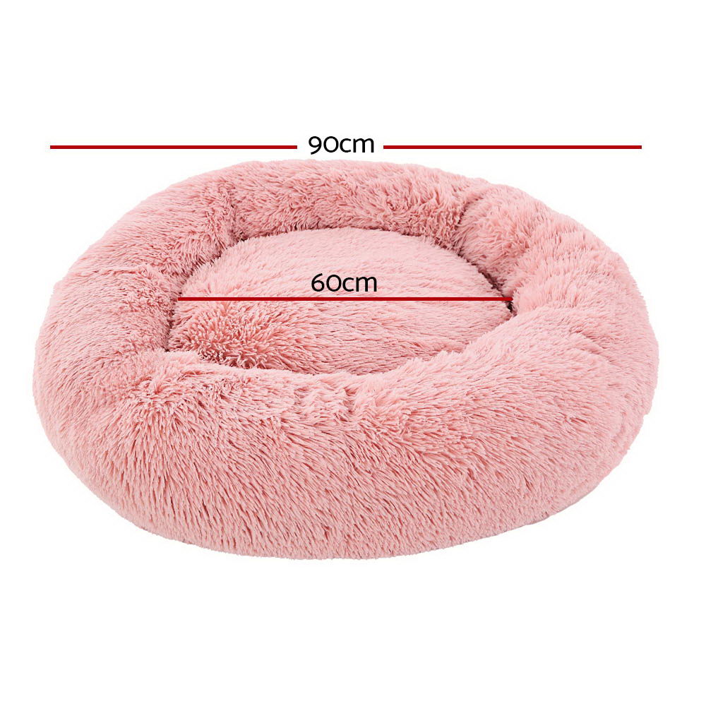 i.Pet Pet Bed Dog Cat 90cm Large Calming Soft Plush Pink - Pet And Farm