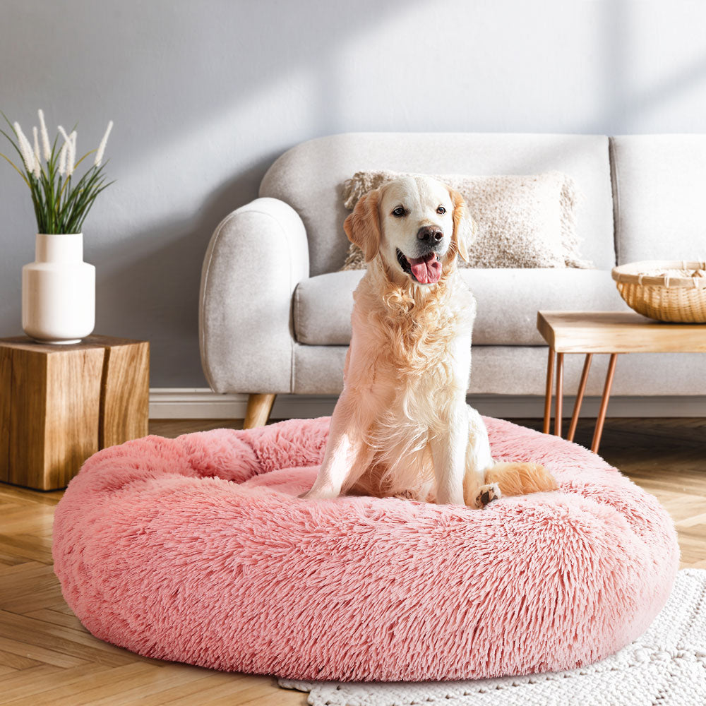 i.Pet Pet Bed Dog Cat 90cm Large Calming Soft Plush Pink - Pet And Farm