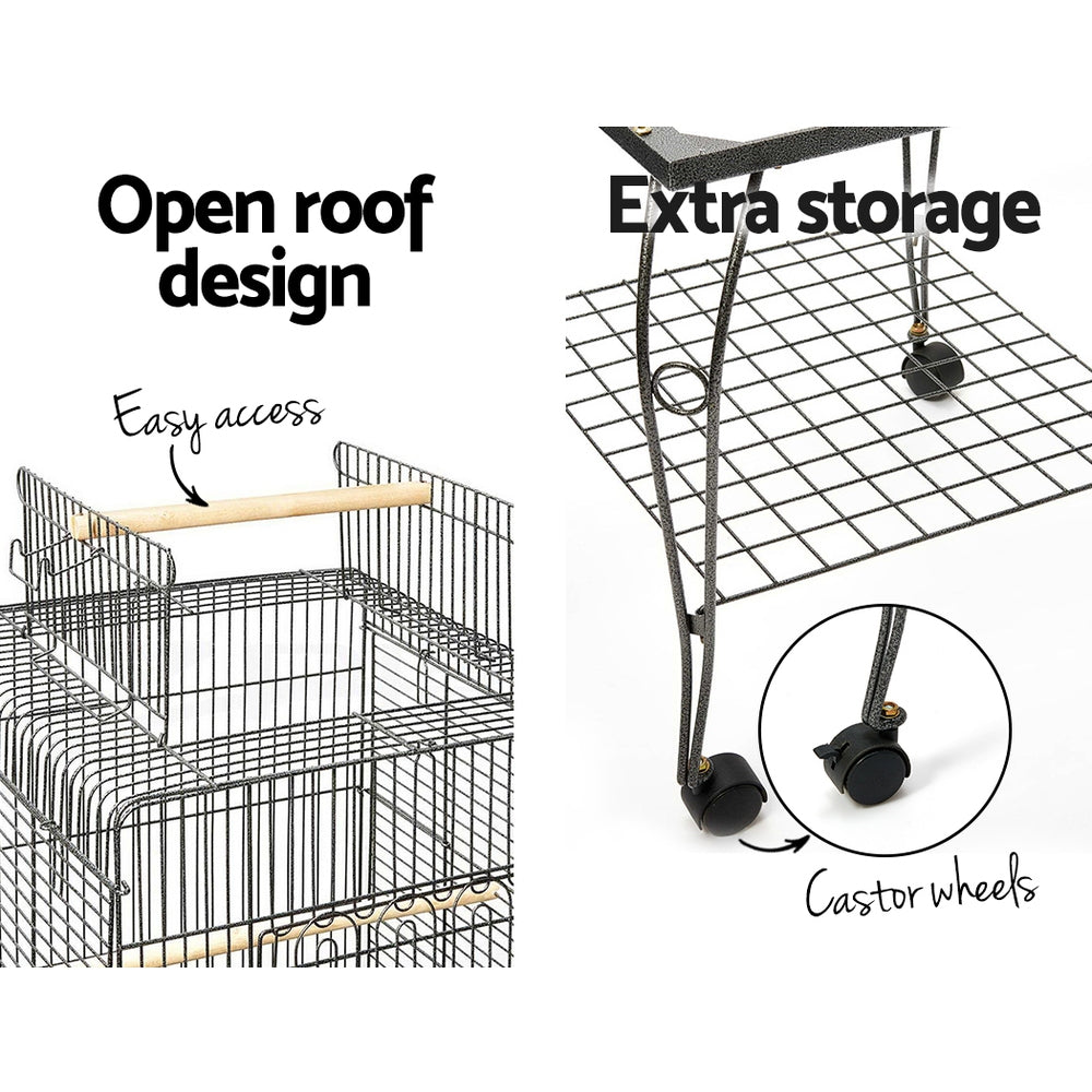 i.Pet Large Bird Cage with Perch - Black - Pet And Farm