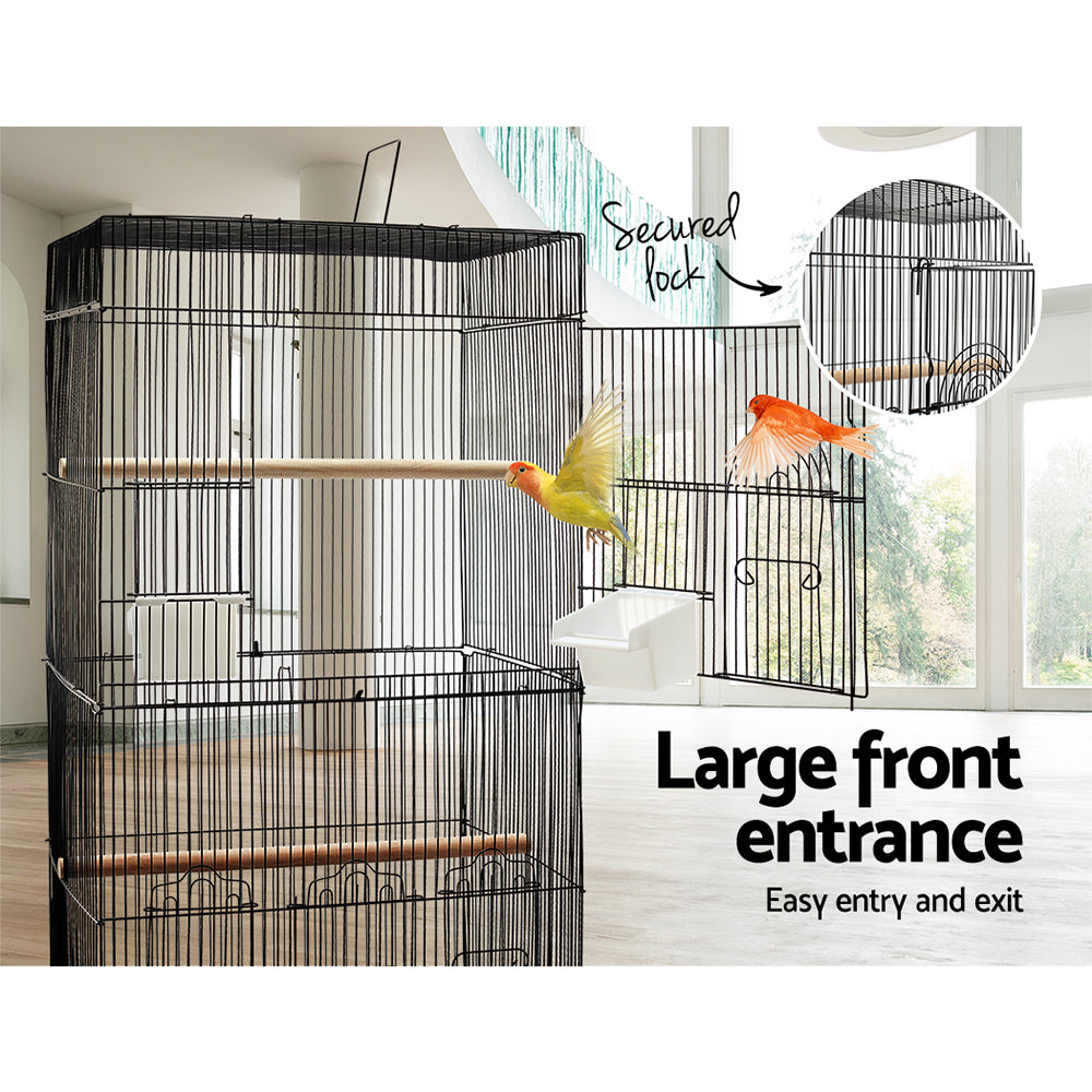 i.Pet Medium Bird Cage with Perch - Black - Pet And Farm