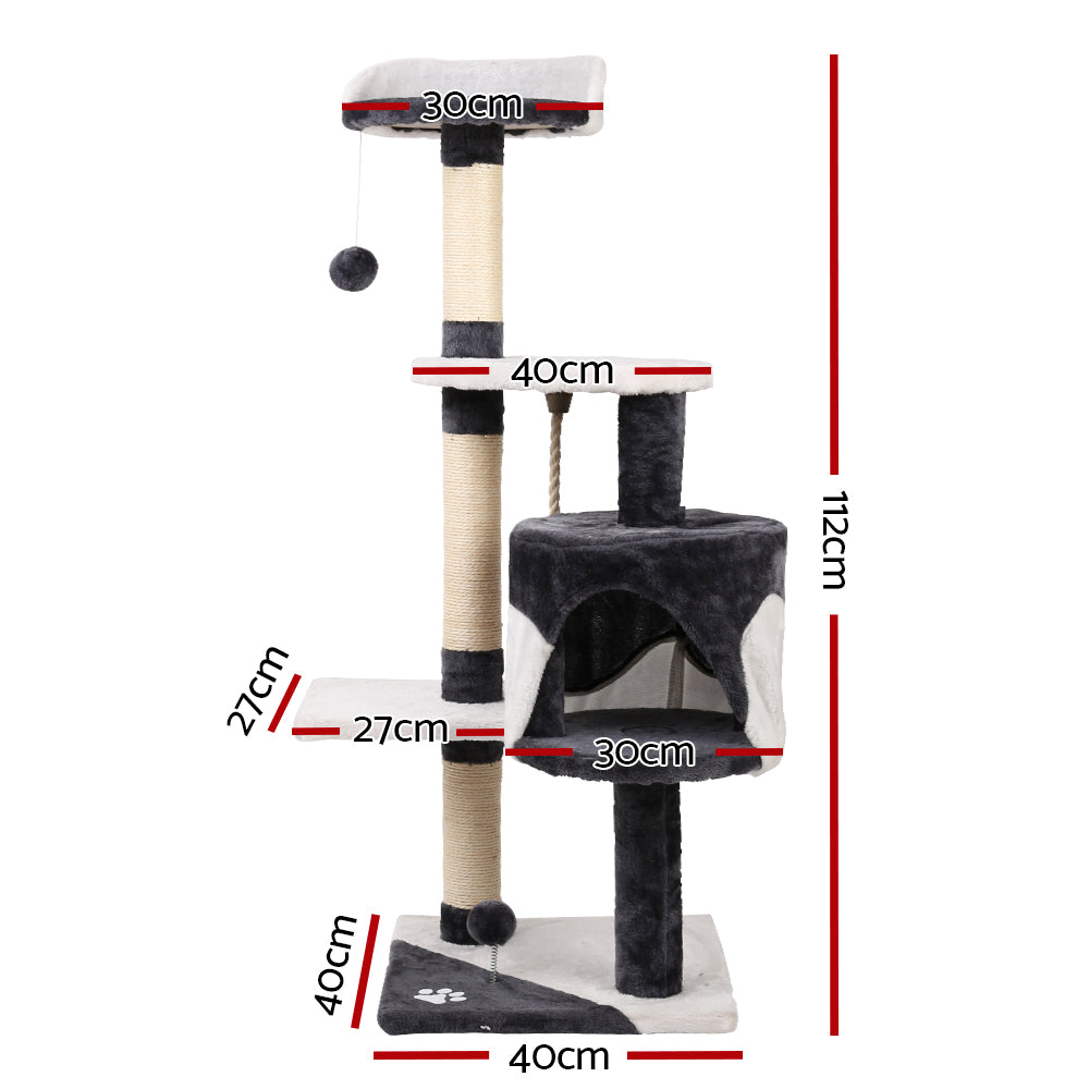 i.Pet Cat Tree 112cm Trees Scratching Post Scratcher Tower Condo House Furniture Wood - Pet And Farm