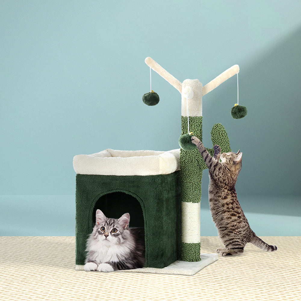 i.Pet Cat Tree 70cm Scratching Post Tower Scratcher Wood Condo House Toy Bed Green - Pet And Farm
