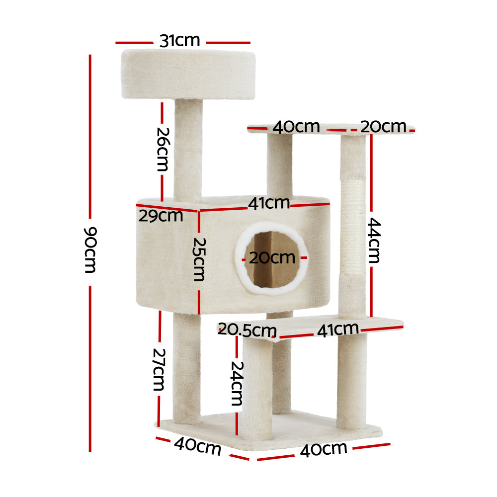 i.Pet Cat Tree Tower Scratching Post Scratcher Wood Condo House Bed Trees 90cm - Pet And Farm