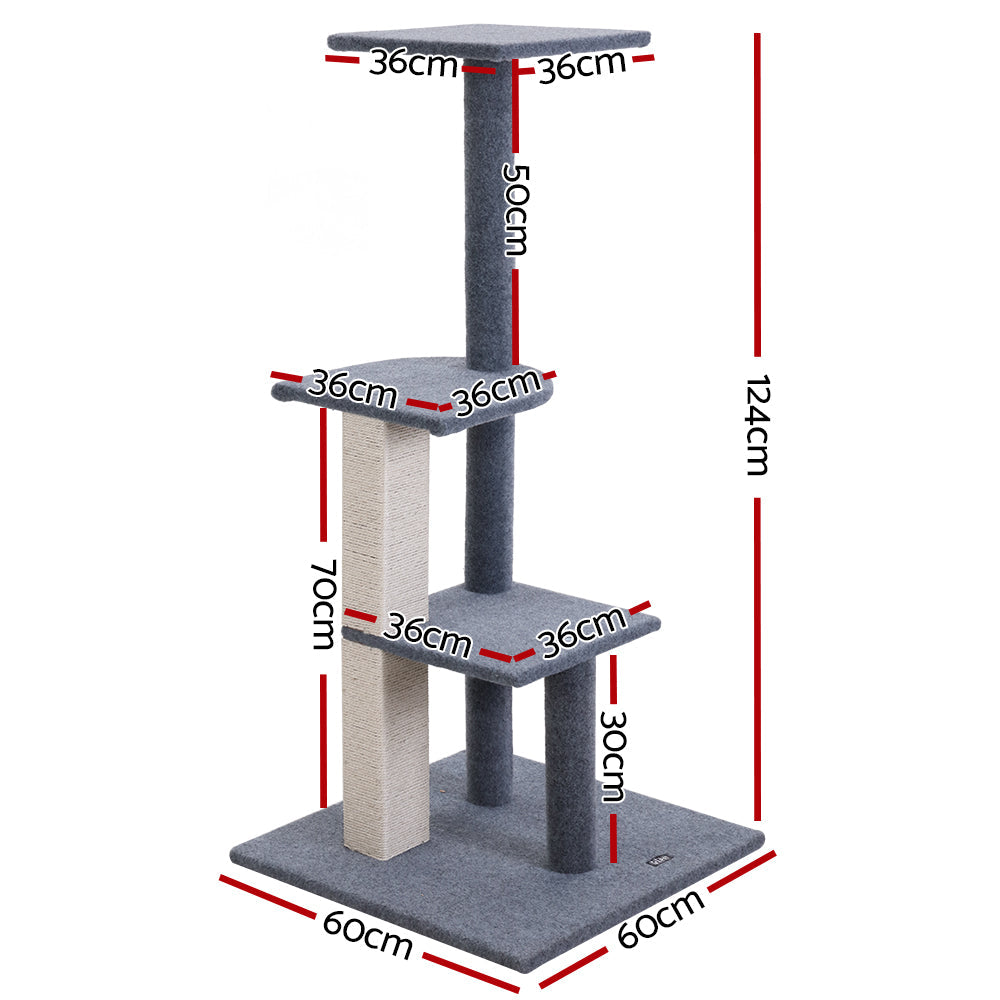 i.Pet Cat Tree 124cm Trees Scratching Post Scratcher Tower Condo House Furniture Wood Steps - Pet And Farm