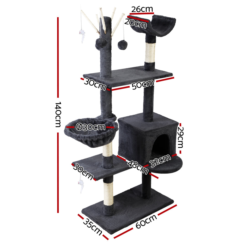 i.Pet Cat Tree 140cm Trees Scratching Post Scratcher Tower Condo House Furniture Wood - Pet And Farm