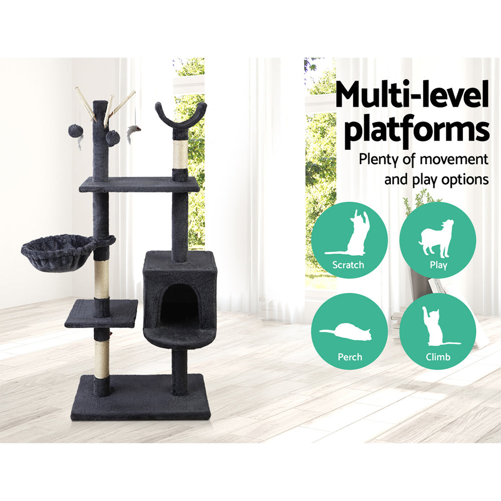 i.Pet Cat Tree 140cm Trees Scratching Post Scratcher Tower Condo House Furniture Wood - Pet And Farm