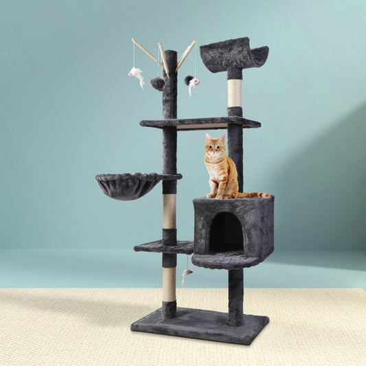 i.Pet Cat Tree 140cm Tower Scratching Post Scratcher Trees Toys Condo Bed Grey - Pet And Farm