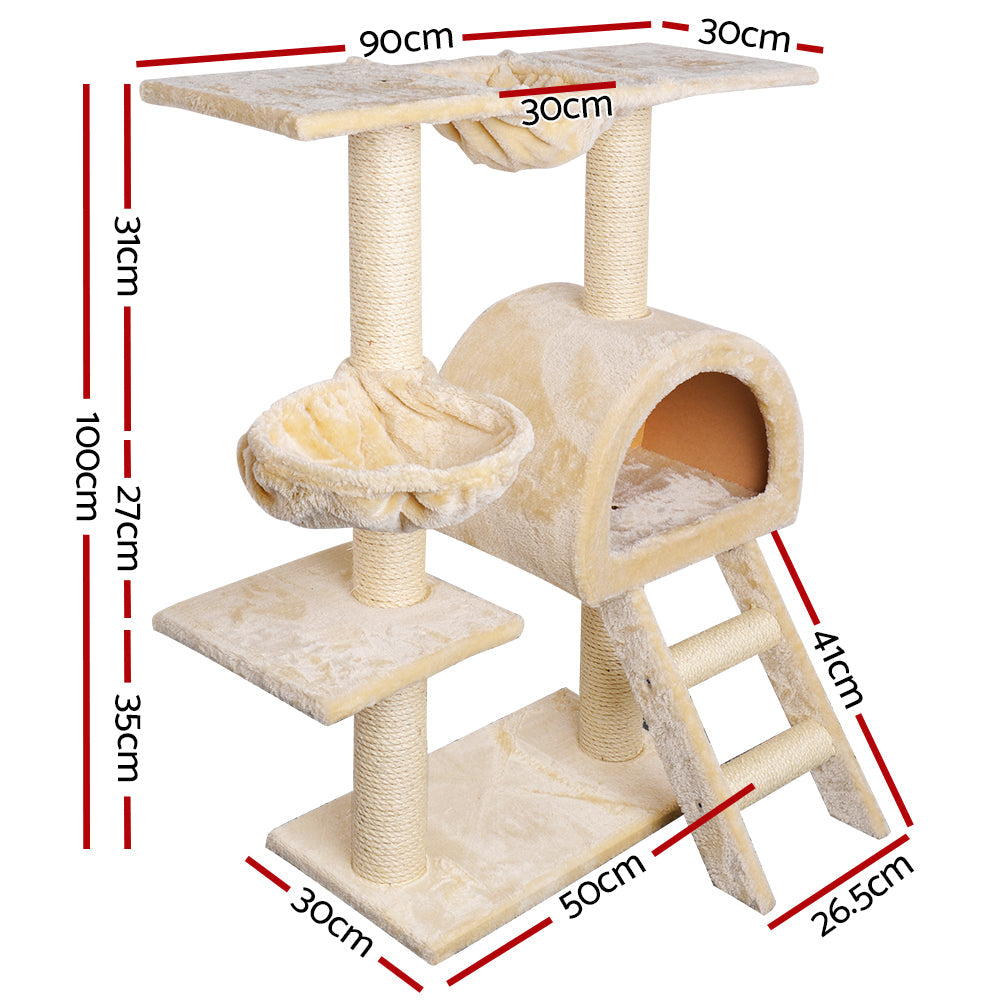 i.Pet Cat Tree Trees Scratching Post Scratcher Condo Tower House Bed Beige 100cm - Pet And Farm
