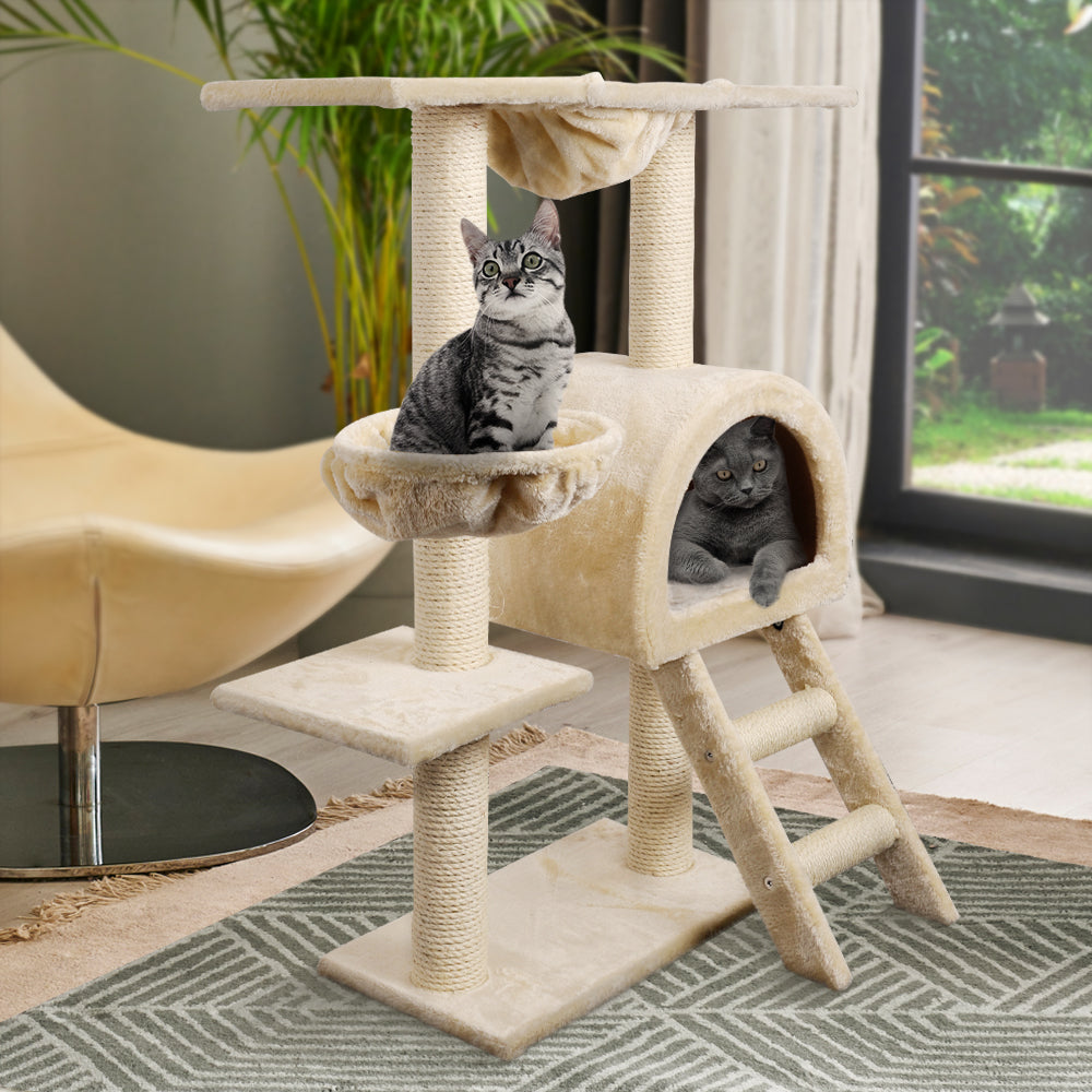 i.Pet Cat Tree Trees Scratching Post Scratcher Condo Tower House Bed Beige 100cm - Pet And Farm