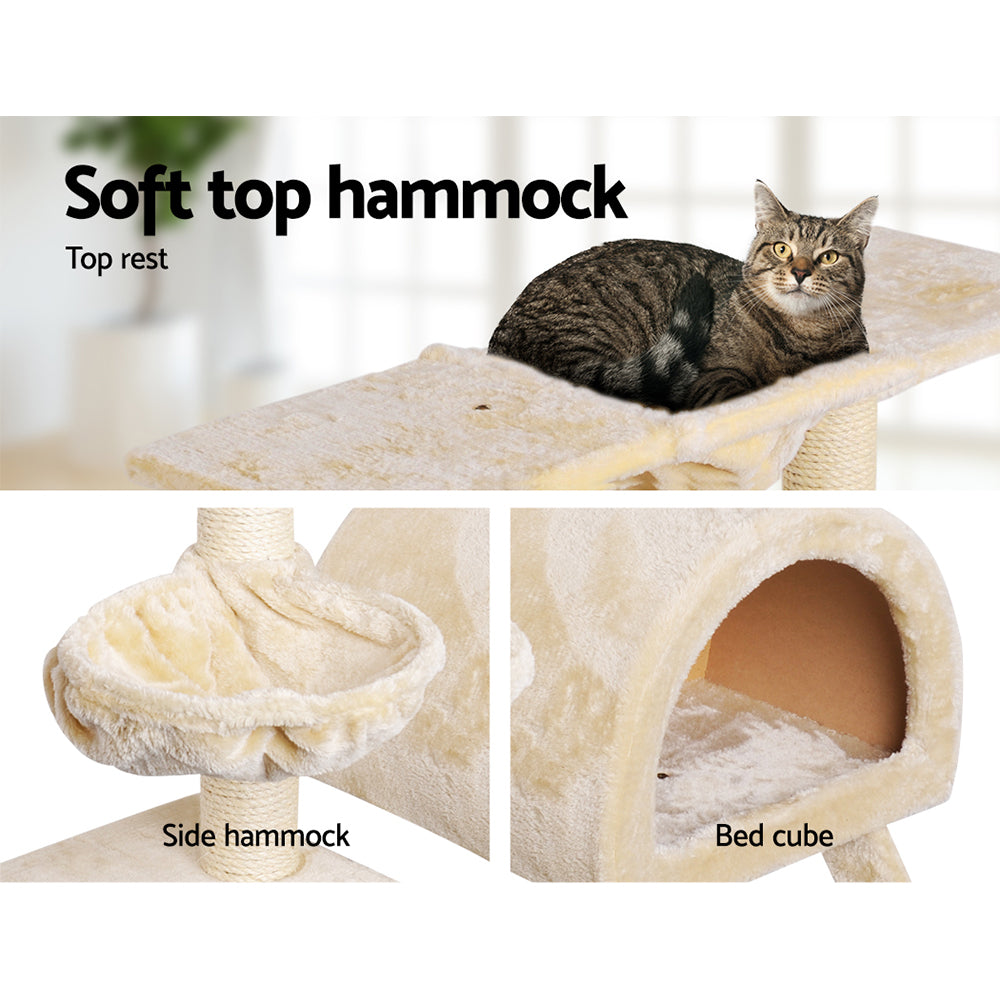 i.Pet Cat Tree Trees Scratching Post Scratcher Condo Tower House Bed Beige 100cm - Pet And Farm