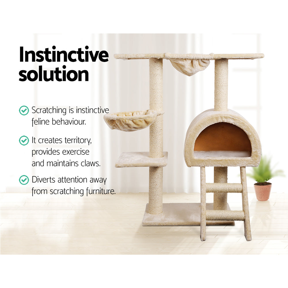 i.Pet Cat Tree Trees Scratching Post Scratcher Condo Tower House Bed Beige 100cm - Pet And Farm