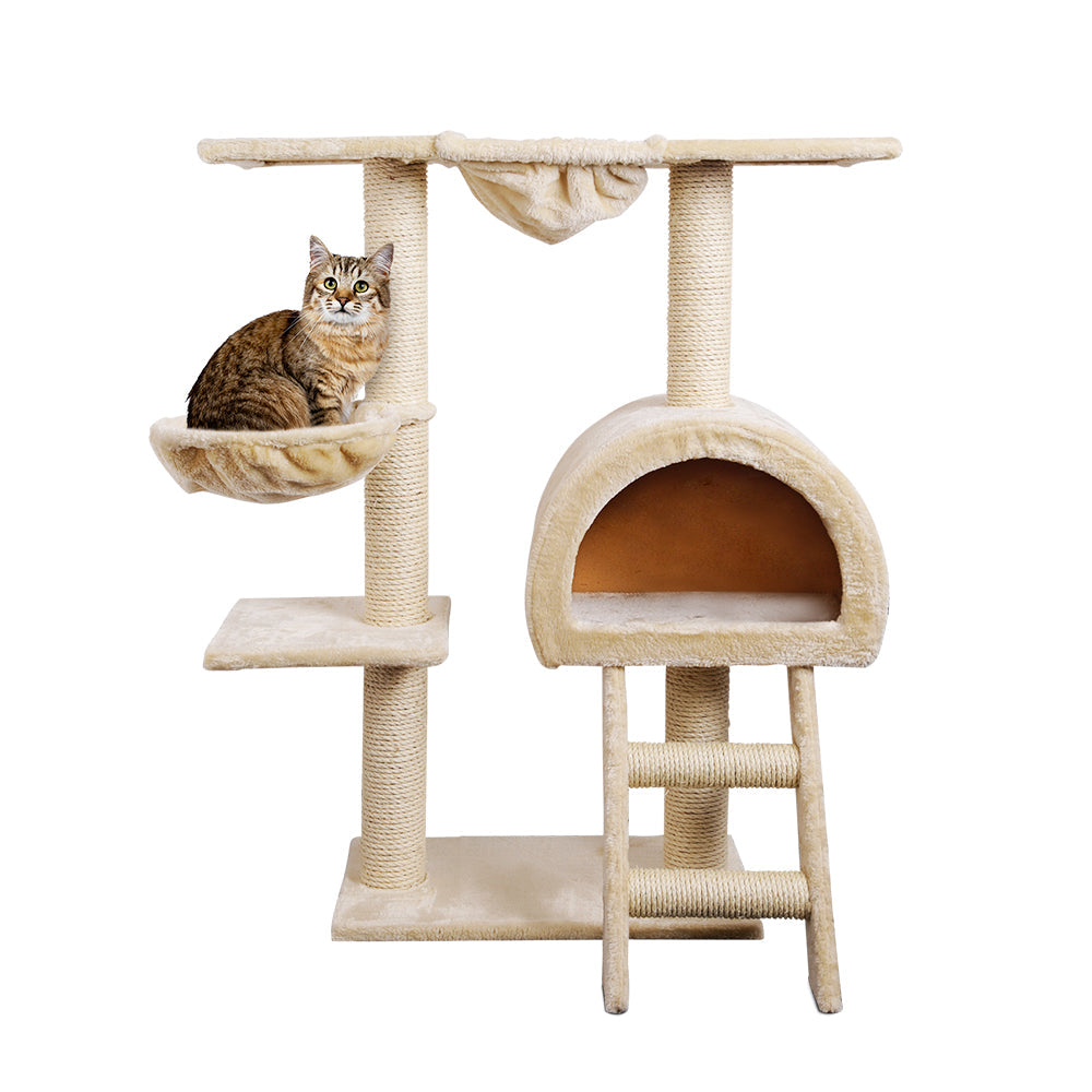 i.Pet Cat Tree 100cm Tower Scratching Post Scratcher Condo House Trees Bed Beige - Pet And Farm